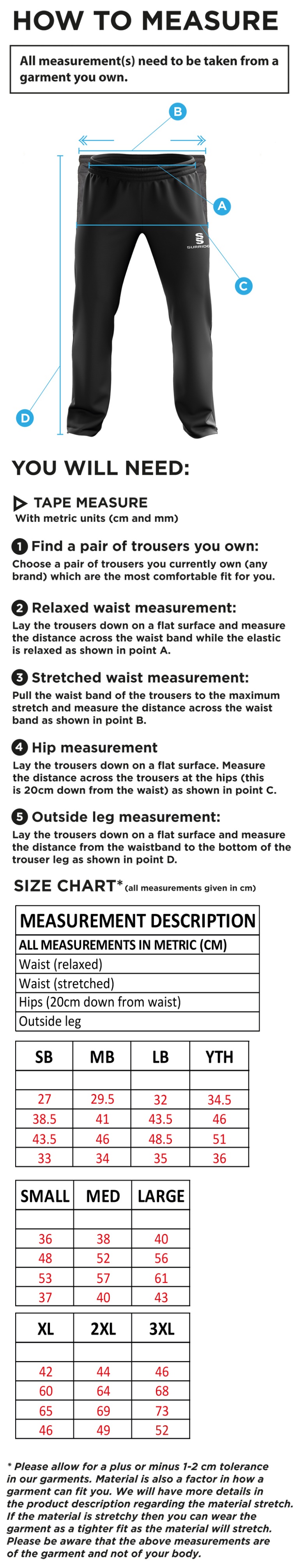 ITSLiB XI Rip Stop Track Pant : Navy - Size Guide