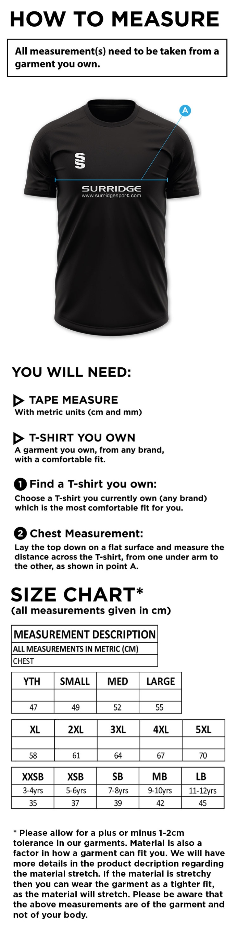 ITSLib XI - BLADE TRAINING SHIRT - Size Guide