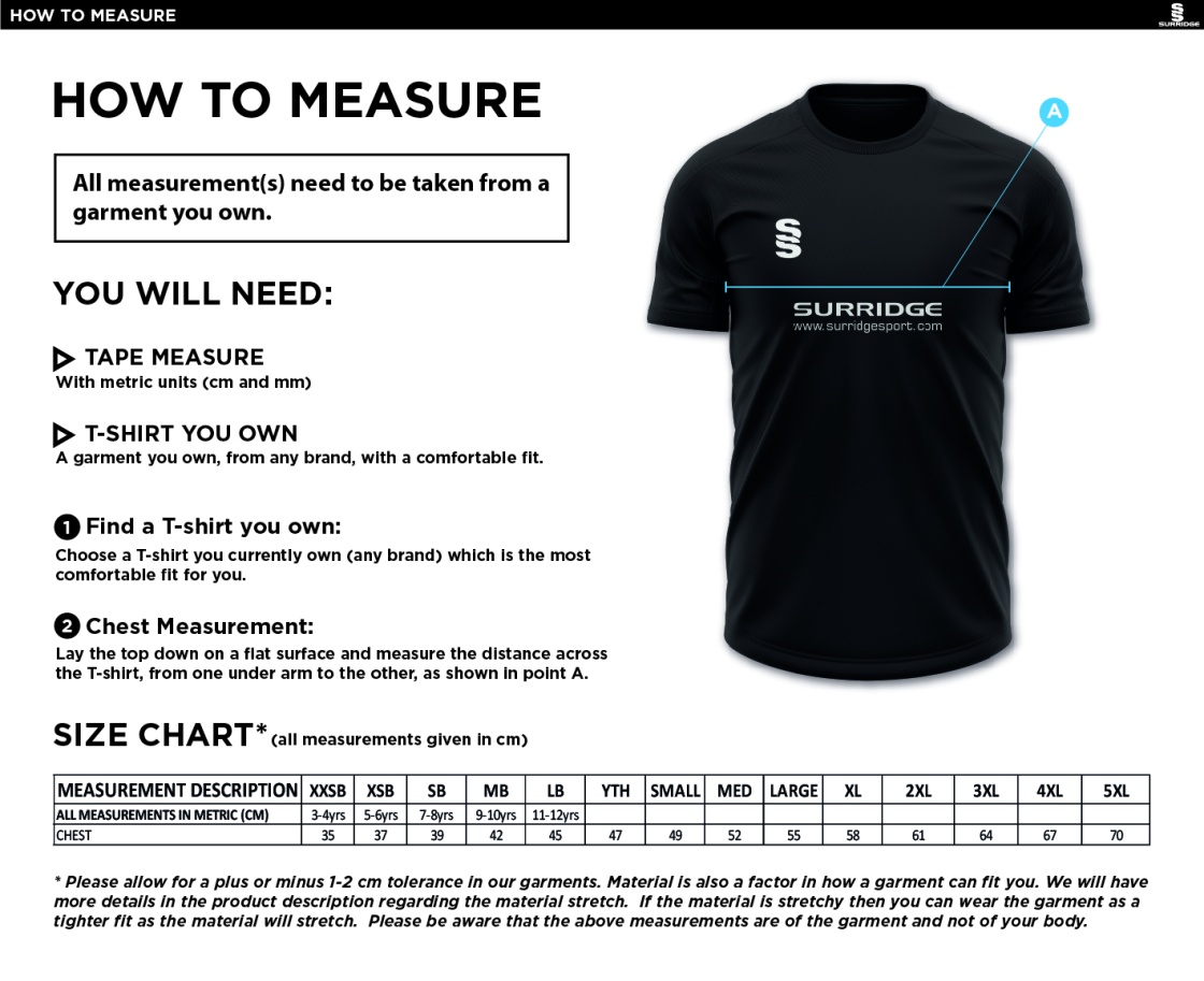 ITSLib XI - BLADE TRAINING SHIRT - Size Guide