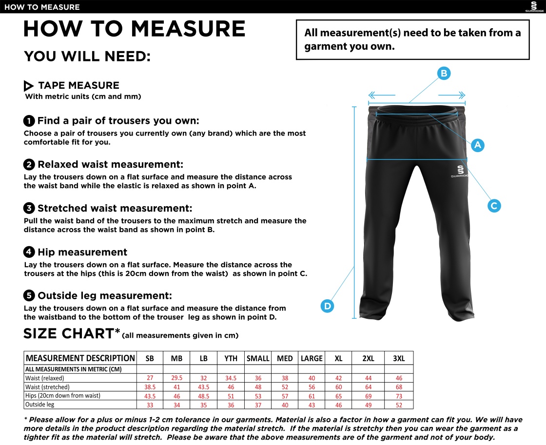 ITSLiB XI Rip Stop Track Pant : Navy - Size Guide
