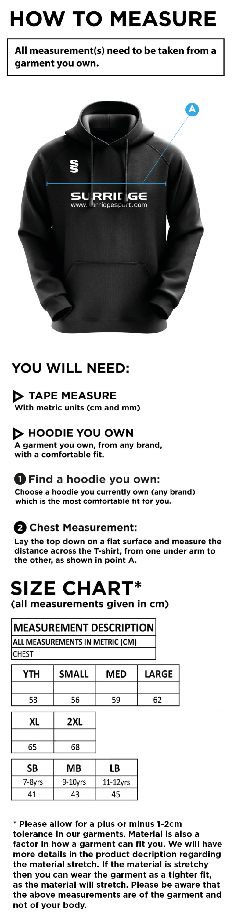 ITSLib XI - BLADE HOODY - Size Guide