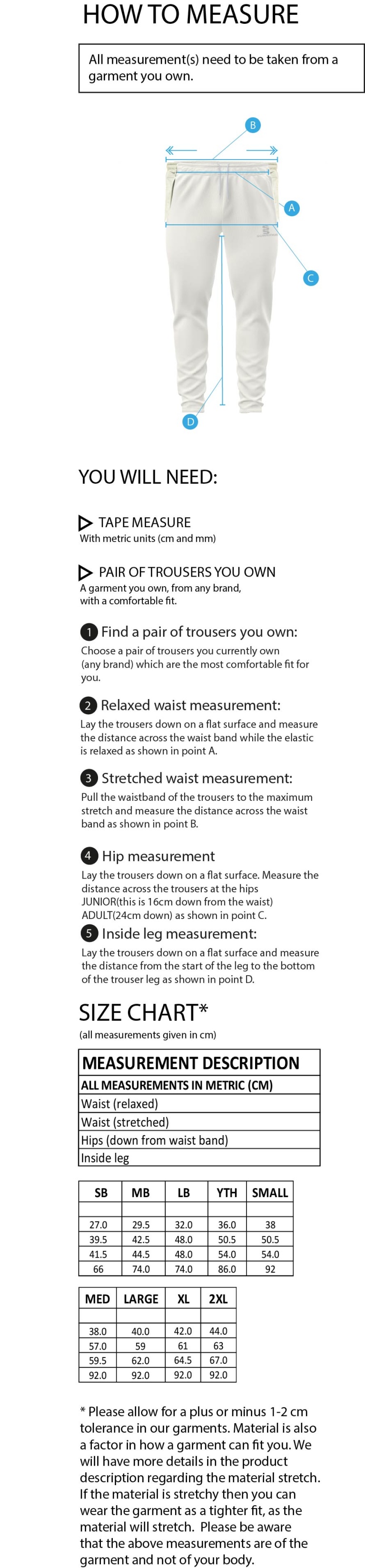 ITSLib XI - WHITE PANTS - Size Guide